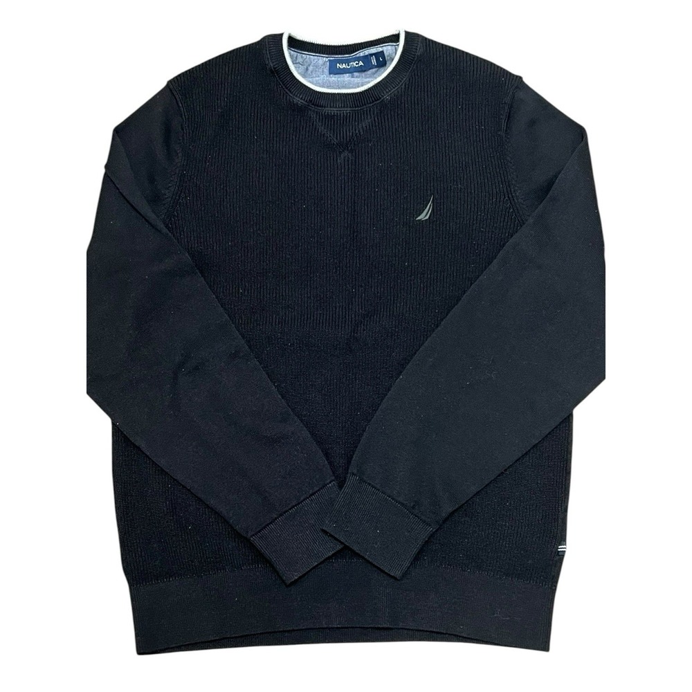Nautica Men's Crew neck Sweater Black Size Large Long Sleeve Casual
